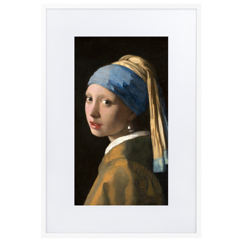 Girl with a Pearl Earring - Poster im Rahmen mit Passepartout Johannes Vermeer Weiß / 61×91 cm artlia