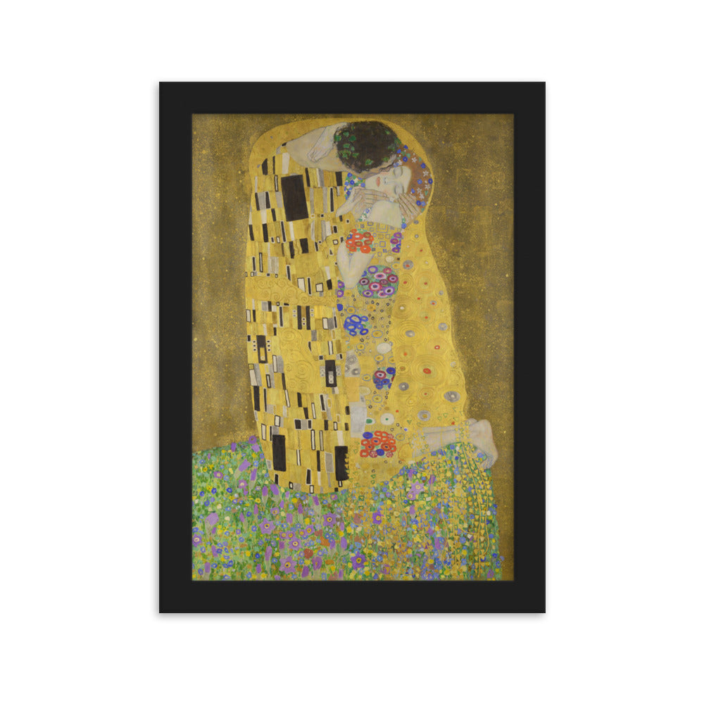 Gustav Klimt, Der Kuss - Poster im Rahmen Gustav Klimt Schwarz / 21×30 cm artlia