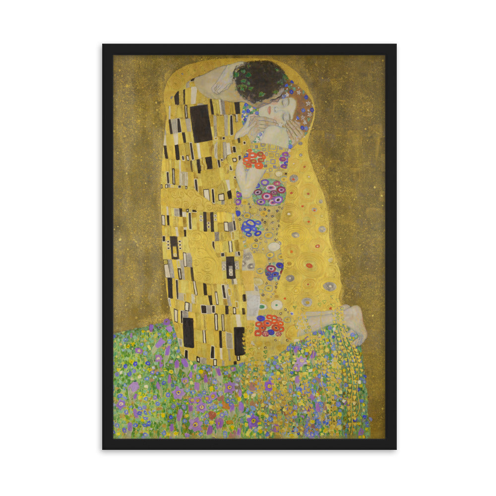 Gustav Klimt, Der Kuss - Poster im Rahmen Gustav Klimt Schwarz / 50×70 cm artlia