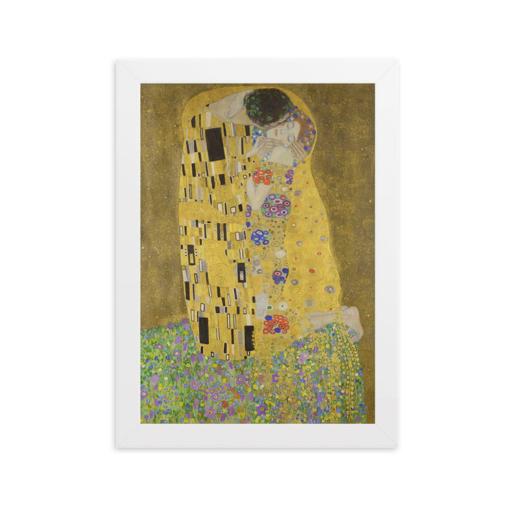 Gustav Klimt, Der Kuss - Poster im Rahmen Gustav Klimt Weiß / 21×30 cm artlia