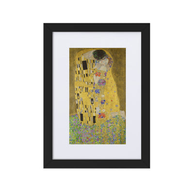 Gustav Klimt, Der Kuss - Poster im Rahmen mit Passepartout Gustav Klimt Schwarz / 21×30 cm artlia
