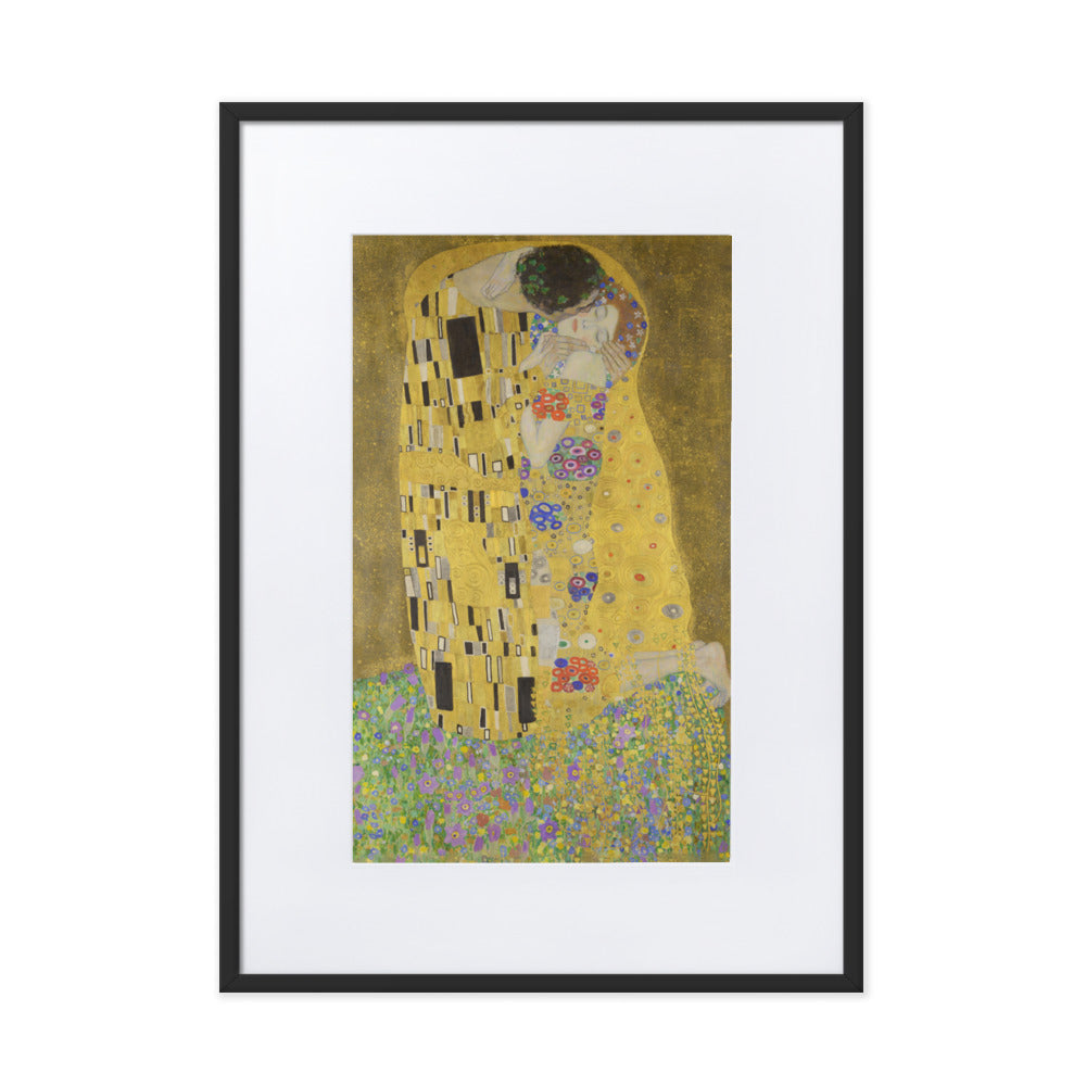Gustav Klimt, Der Kuss - Poster im Rahmen mit Passepartout Gustav Klimt Schwarz / 50×70 cm artlia