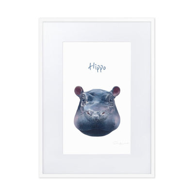 Hippo - Poster im Rahmen mit Passepartout dear.bon.vivant weiß / 50×70 cm artlia
