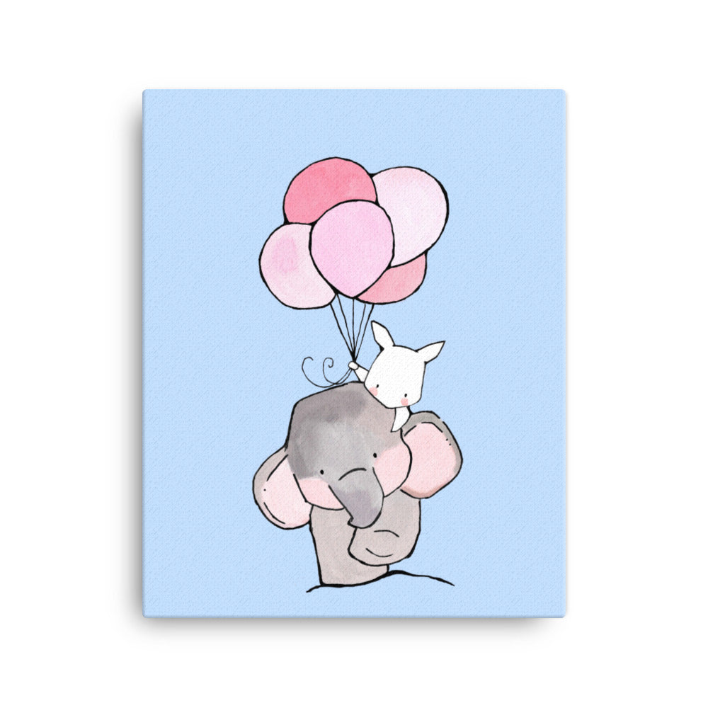 Leinwand - Elefant und Hase mit Luftballon Kuratoren von artlia 41x51 cm artlia
