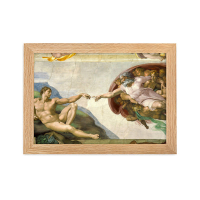 Michelangelo, Creation of Adam - Poster im Rahmen Michelangelo Oak / 21×30 cm artlia