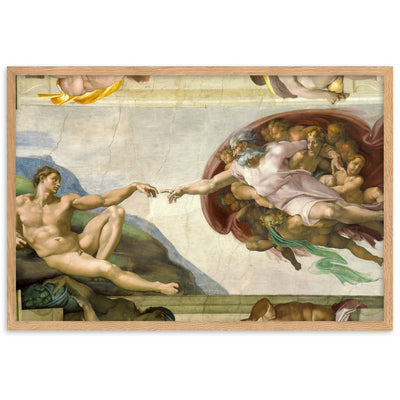 Michelangelo, Creation of Adam - Poster im Rahmen Michelangelo Oak / 61×91 cm artlia