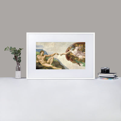 Michelangelo, Creation of Adam - Poster im Rahmen mit Passepartout Michelangelo artlia