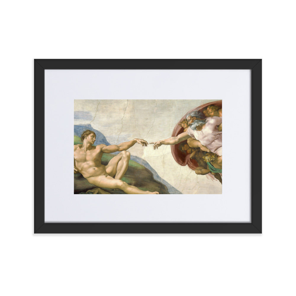 Michelangelo, Creation of Adam - Poster im Rahmen mit Passepartout Michelangelo Schwarz / 30×40 cm artlia