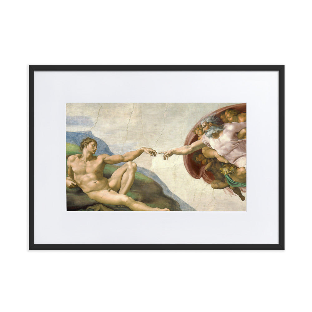 Michelangelo, Creation of Adam - Poster im Rahmen mit Passepartout Michelangelo Schwarz / 50×70 cm artlia