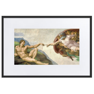 Michelangelo, Creation of Adam - Poster im Rahmen mit Passepartout Michelangelo Schwarz / 61×91 cm artlia