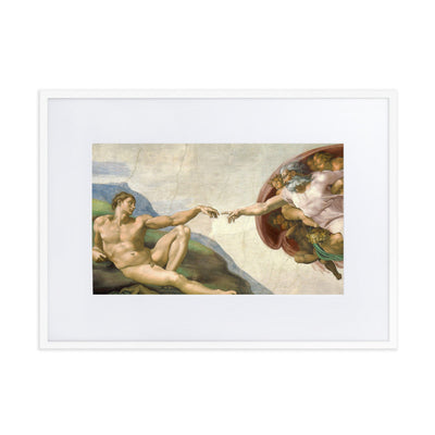 Michelangelo, Creation of Adam - Poster im Rahmen mit Passepartout Michelangelo Weiß / 50×70 cm artlia