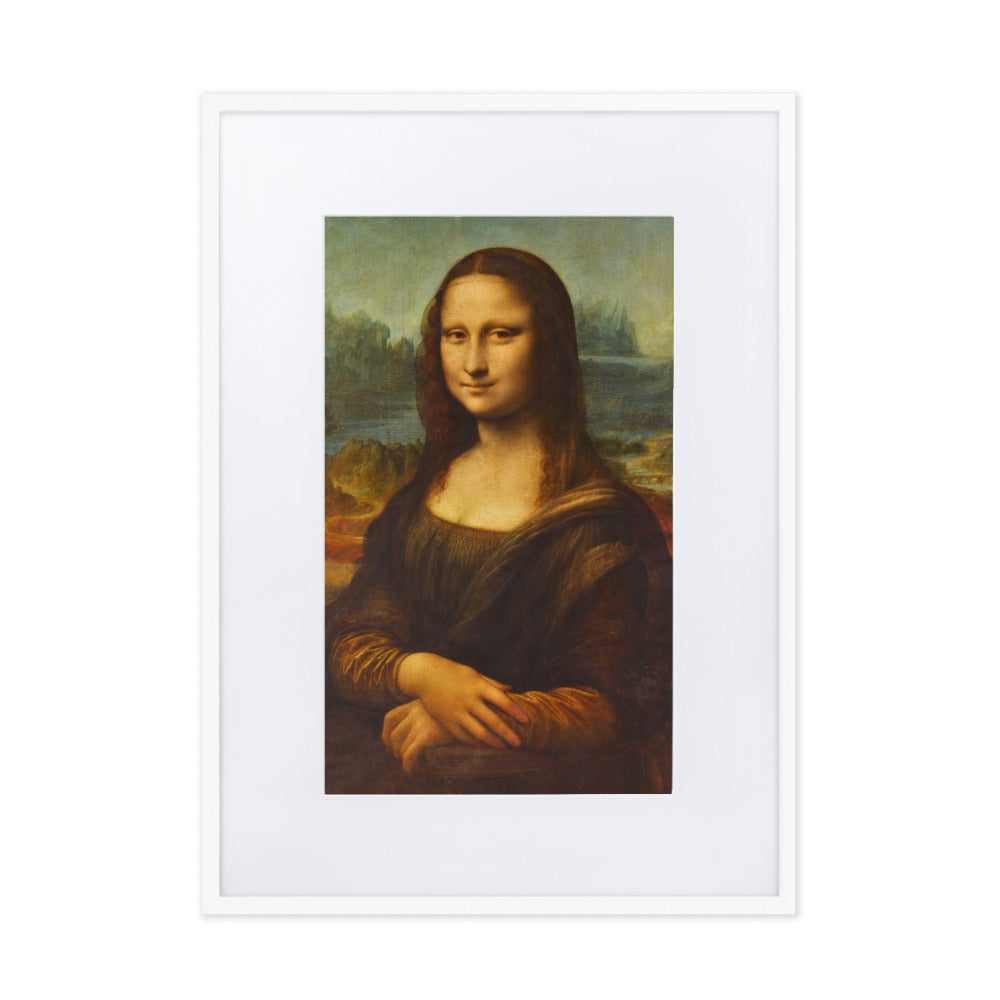 Mona Lisa - Poster im Rahmen mit Passepartout Leonardo da Vinci Weiß / 50×70 cm artlia