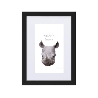 Nashorn - Poster im Rahmen mit Passepartout dear.bon.vivant Schwarz / 21×30 cm artlia