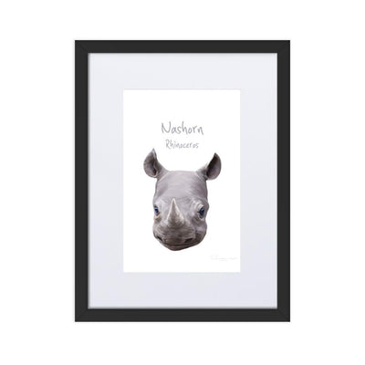 Nashorn - Poster im Rahmen mit Passepartout dear.bon.vivant Schwarz / 30×40 cm artlia