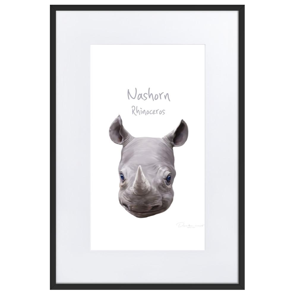 Nashorn - Poster im Rahmen mit Passepartout dear.bon.vivant Schwarz / 61×91 cm artlia