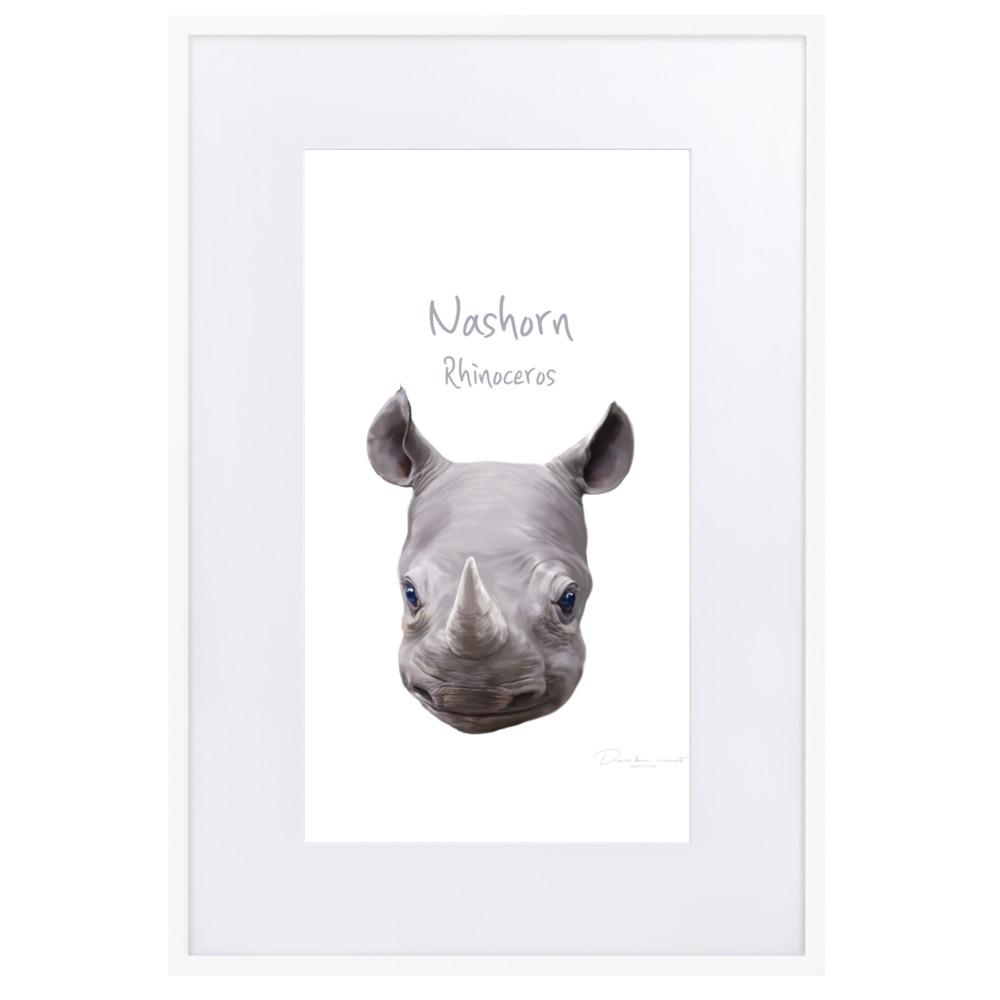 Nashorn - Poster im Rahmen mit Passepartout dear.bon.vivant Weiß / 61×91 cm artlia