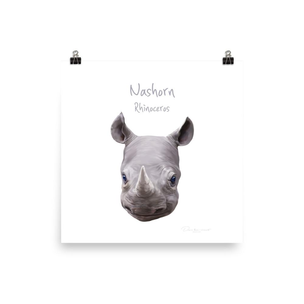 Nashorn - Tier Poster für Kinder dear.bon.vivant 25x25 cm artlia
