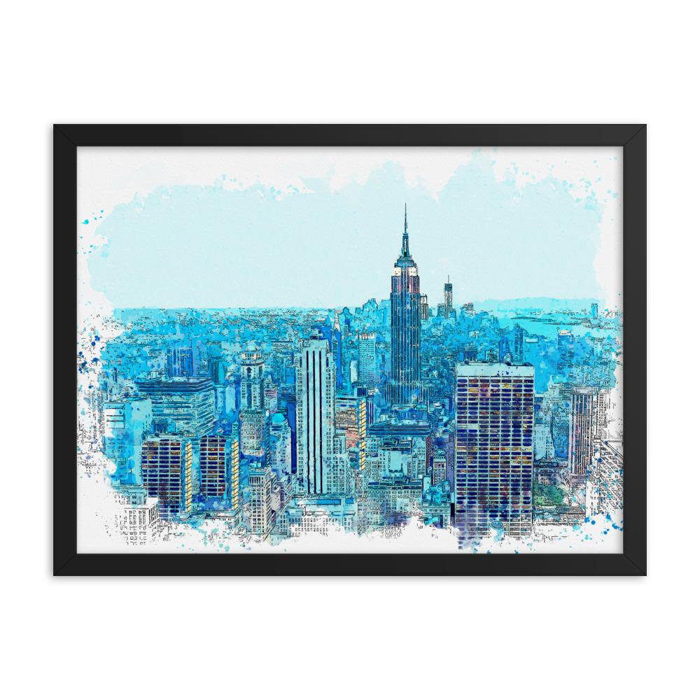 New York in Blau - Poster im Rahmen Kuratoren von artlia schwarz / 30x41 cm artlia