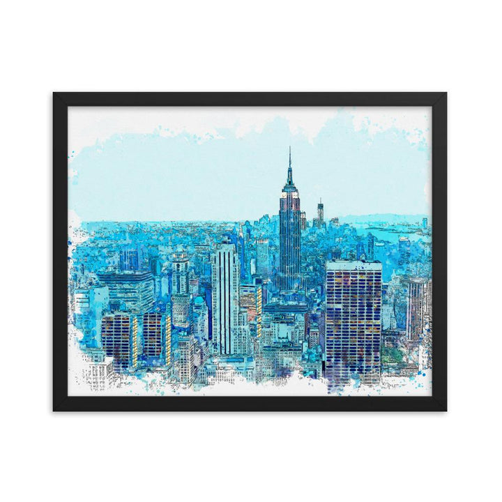 New York in Blau - Poster im Rahmen Kuratoren von artlia schwarz / 41x51 cm artlia