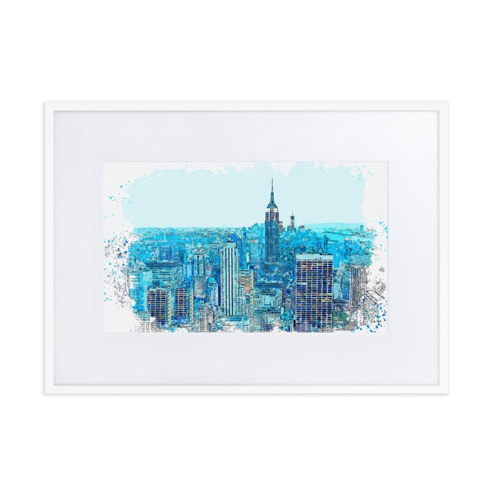 New York in Blau - Poster im Rahmen mit Passepartout Kuratoren von artlia weiß / 50×70 cm artlia