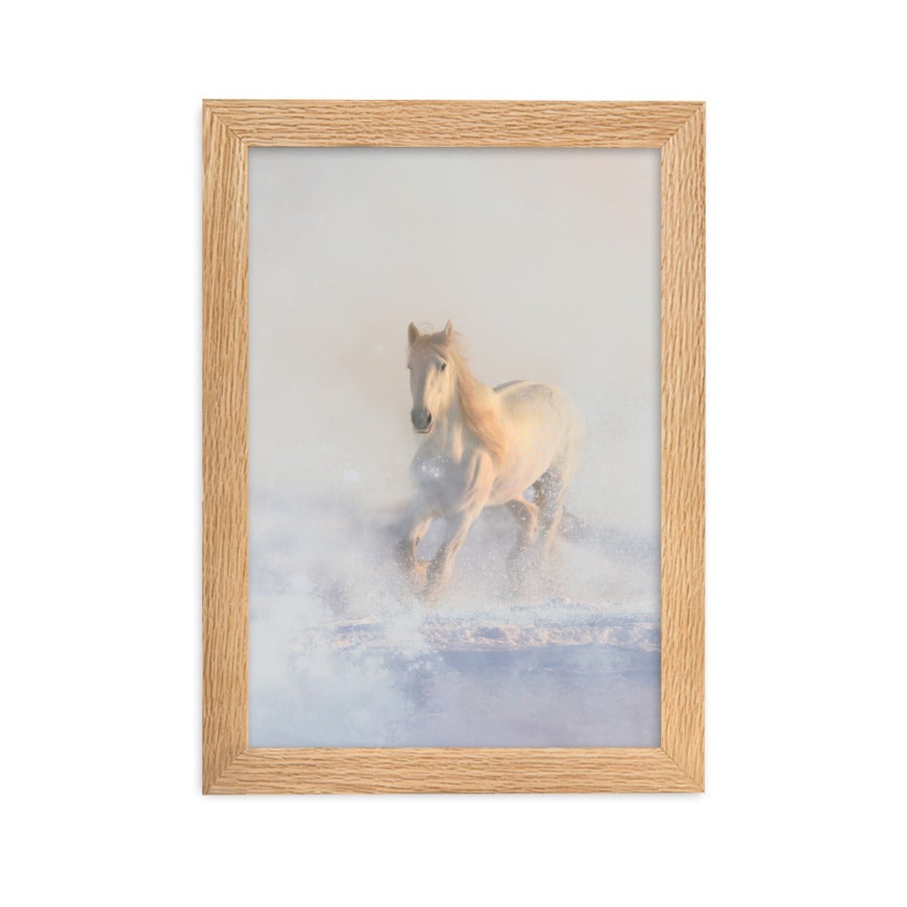 Pferd im Schnee Horse in Snow - Poster im Rahmen artlia Oak / 21×30 cm artlia