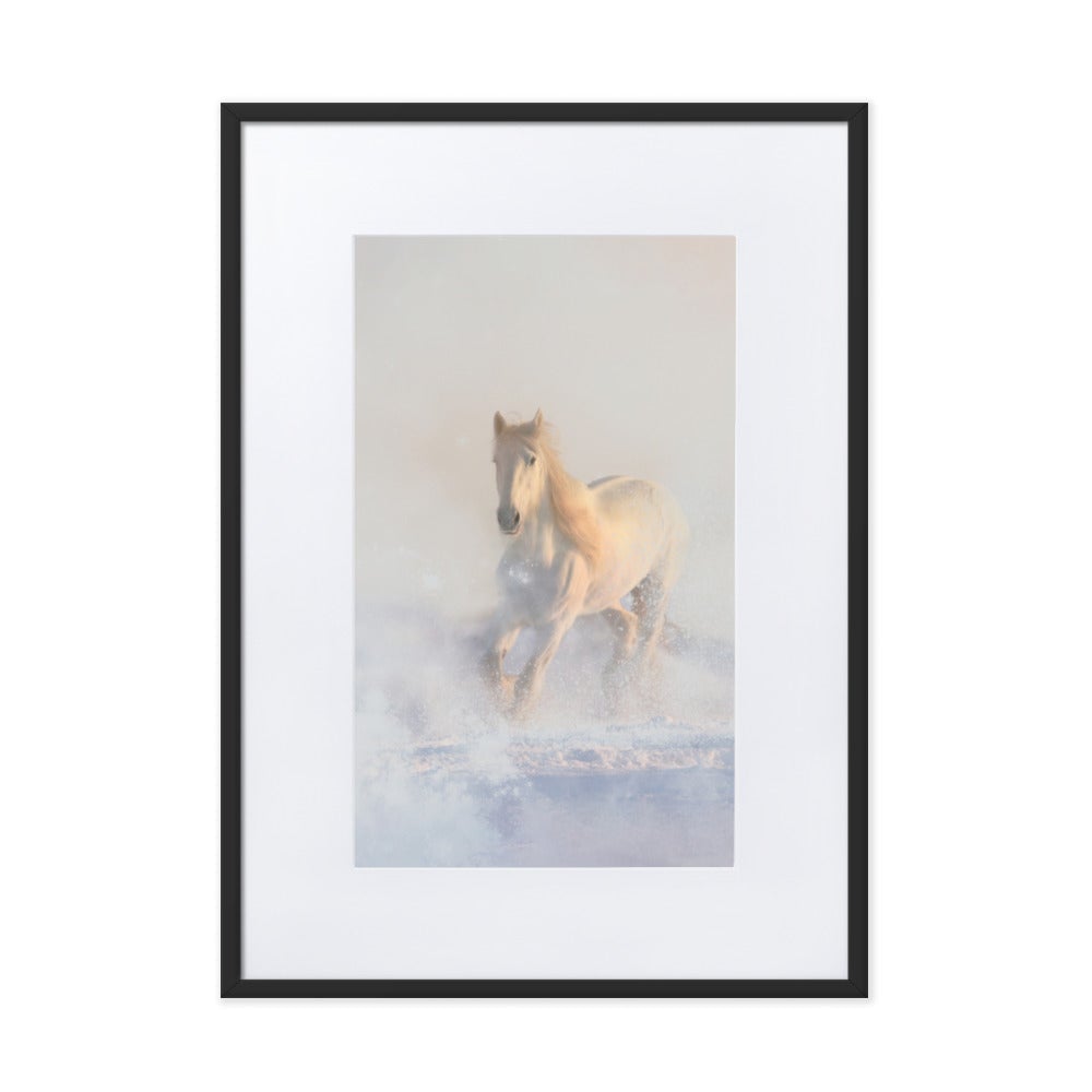 Pferd im Schnee Horse in Snow - Poster im Rahmen mit Passepartout artlia Schwarz / 50×70 cm artlia