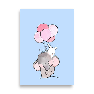 Poster - Elefant und Hase mit Luftballon Kuratoren von artlia 21×30 cm artlia
