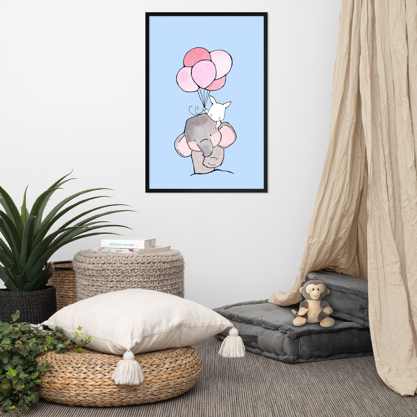 Poster - Elefant und Hase mit Luftballon Kuratoren von artlia artlia
