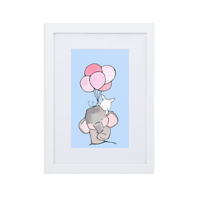 Poster mit Passepartout - Elefant und Hase mit Luftballon Kuratoren von artlia Weiß / 21×30 cm artlia