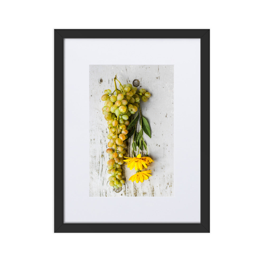 Poster mit Passepartout - Weintrauben und Blumen Kuratoren von artlia Schwarz / 30×40 cm artlia