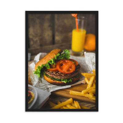 Poster mit Rahmen - Burger und Pommes Kuratoren von artlia Schwarz / 50×70 cm artlia