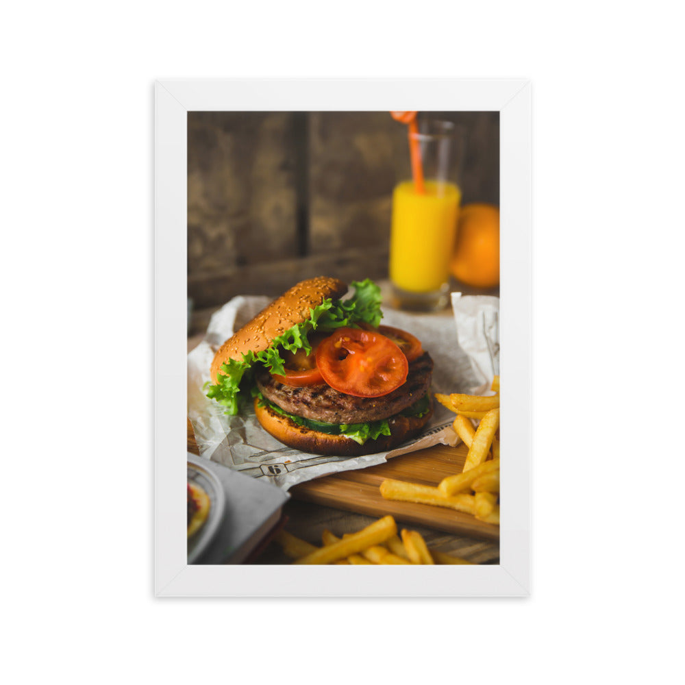 Poster mit Rahmen - Burger und Pommes Kuratoren von artlia Weiß / 21×30 cm artlia