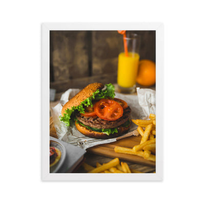Poster mit Rahmen - Burger und Pommes Kuratoren von artlia Weiß / 30×40 cm artlia