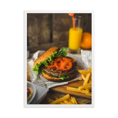 Poster mit Rahmen - Burger und Pommes Kuratoren von artlia Weiß / 50×70 cm artlia