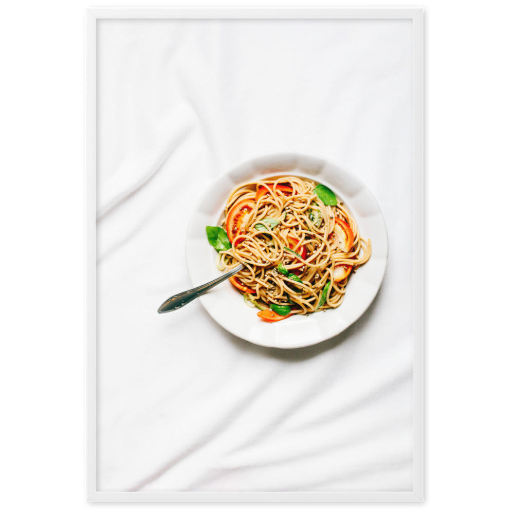 Poster mit Rahmen - leckere Spaghetti Kuratoren von artlia Weiß / 61×91 cm artlia