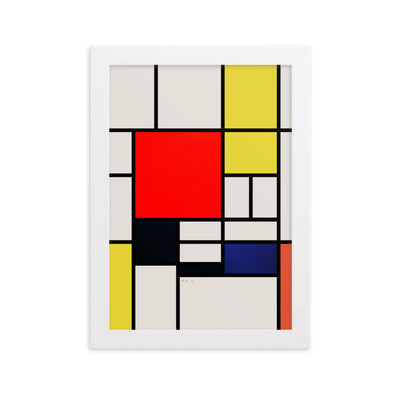 Poster mit Rahmen - Mondrian, Composition with red yellow black gray and blue
