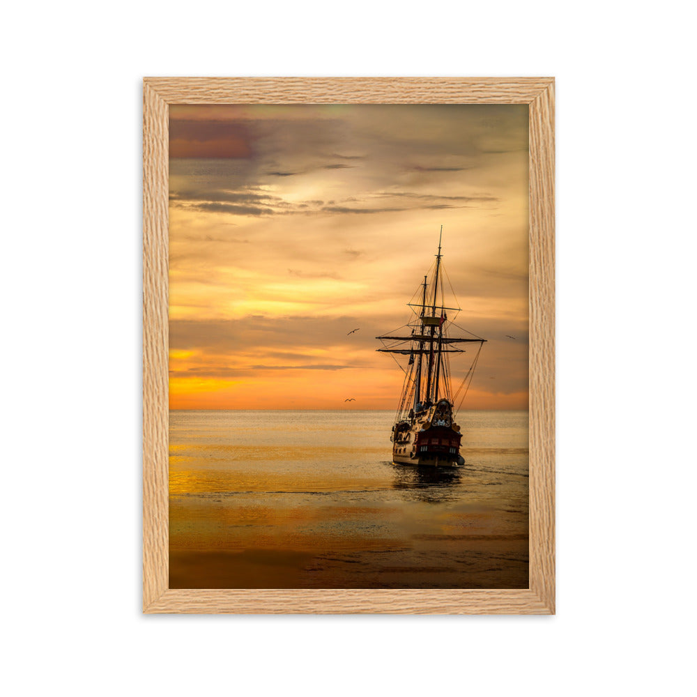 Poster mit Rahmen - Schiff im Sonnenuntergang Kuratoren von artlia Oak / 30×40 cm artlia