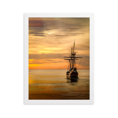 Poster mit Rahmen - Schiff im Sonnenuntergang Kuratoren von artlia Weiß / 30×40 cm artlia