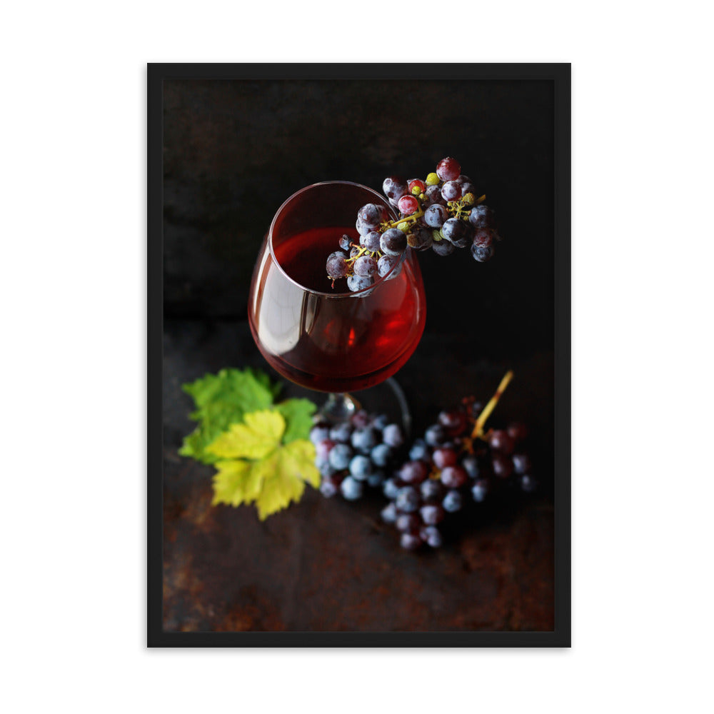 Poster mit Rahmen - Wein und Trauben Kuratoren von artlia Schwarz / 50×70 cm artlia
