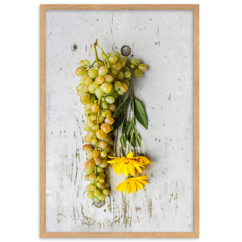 Poster mit Rahmen - Weintrauben und Blumen Kuratoren von artlia Oak / 61×91 cm artlia