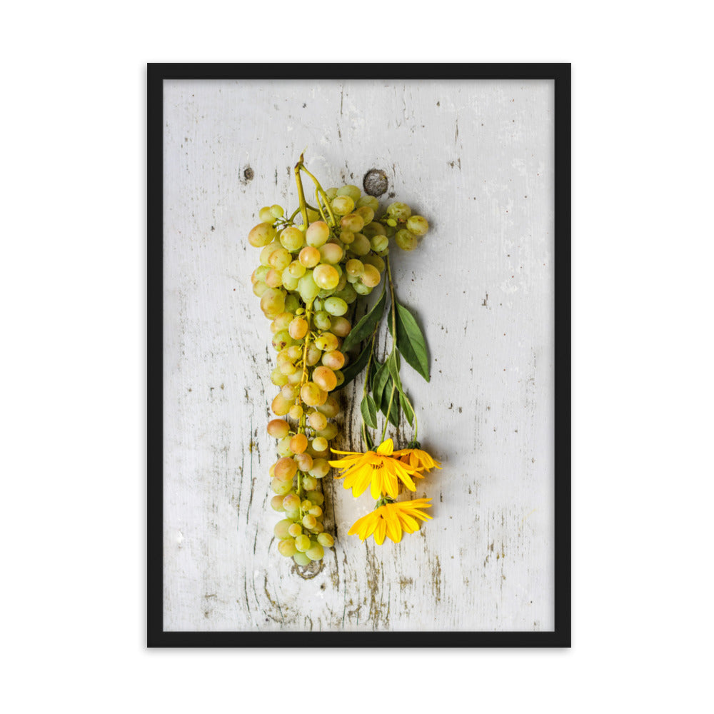Poster mit Rahmen - Weintrauben und Blumen Kuratoren von artlia Schwarz / 50×70 cm artlia