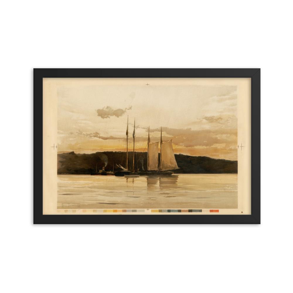 Schiffe im Sonnenuntergang - Poster im Rahmen Boston Public Library schwarz / 30x45 cm artlia