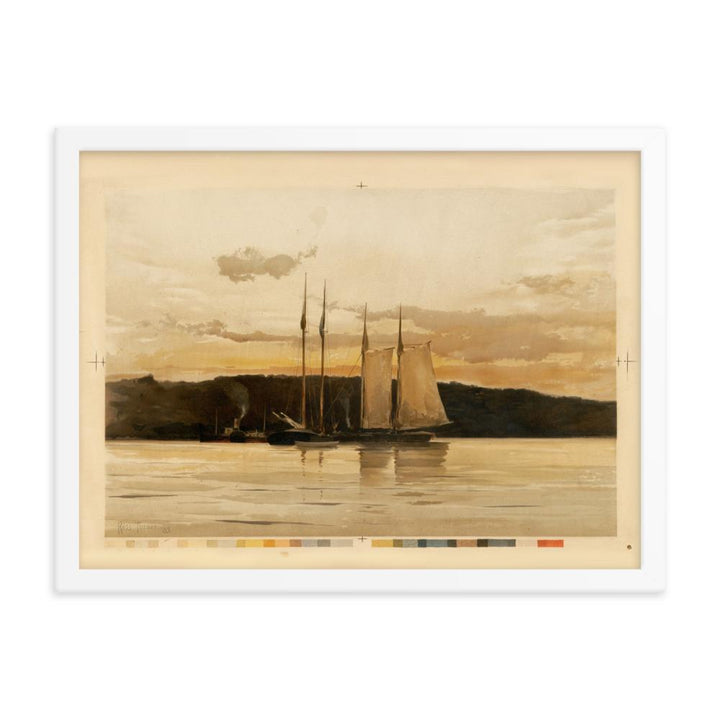 Schiffe im Sonnenuntergang - Poster im Rahmen Boston Public Library weiß / 30x41 cm artlia