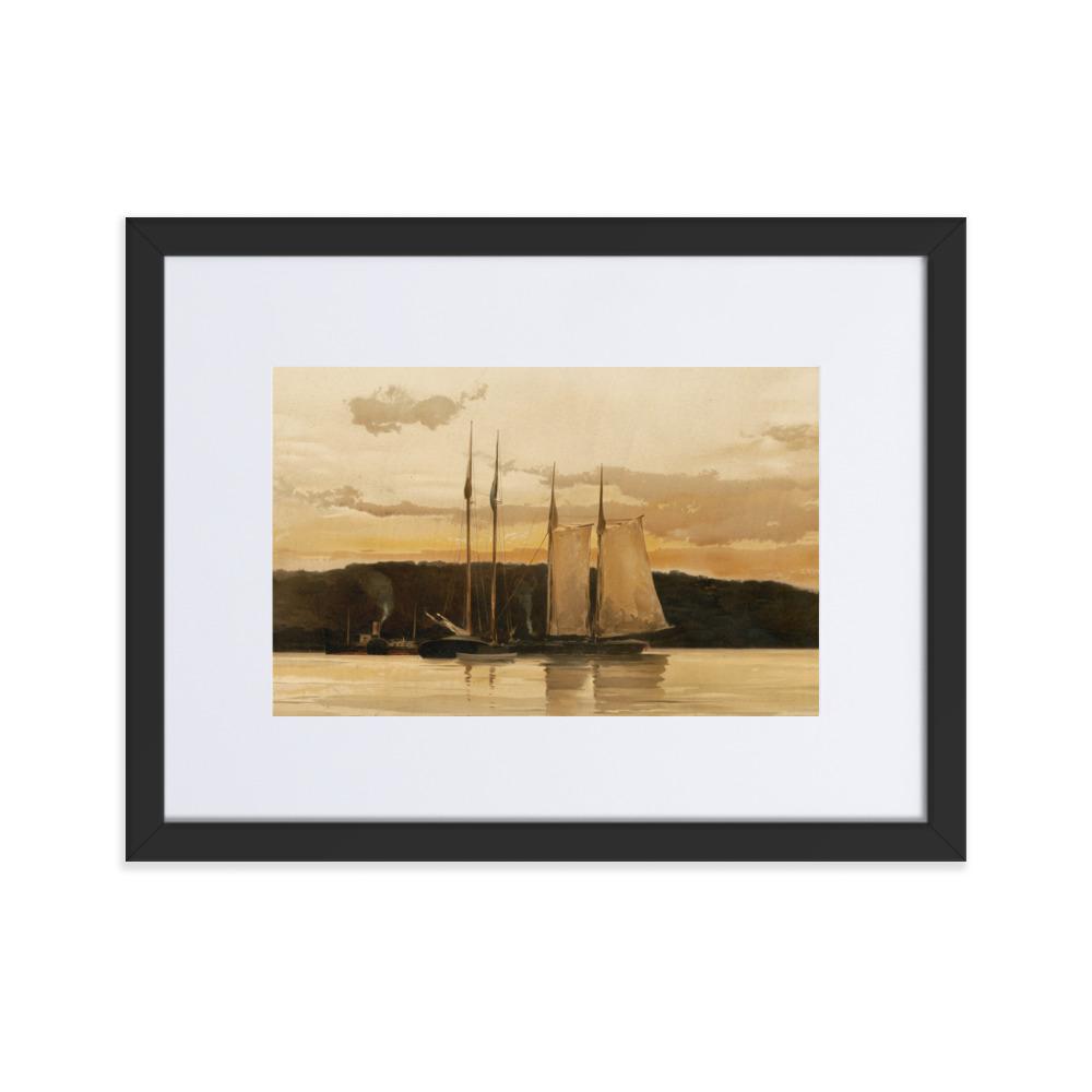 Schiffe im Sonnenuntergang - Poster im Rahmen mit Passepartout Boston Public Library schwarz / 30×40 cm artlia