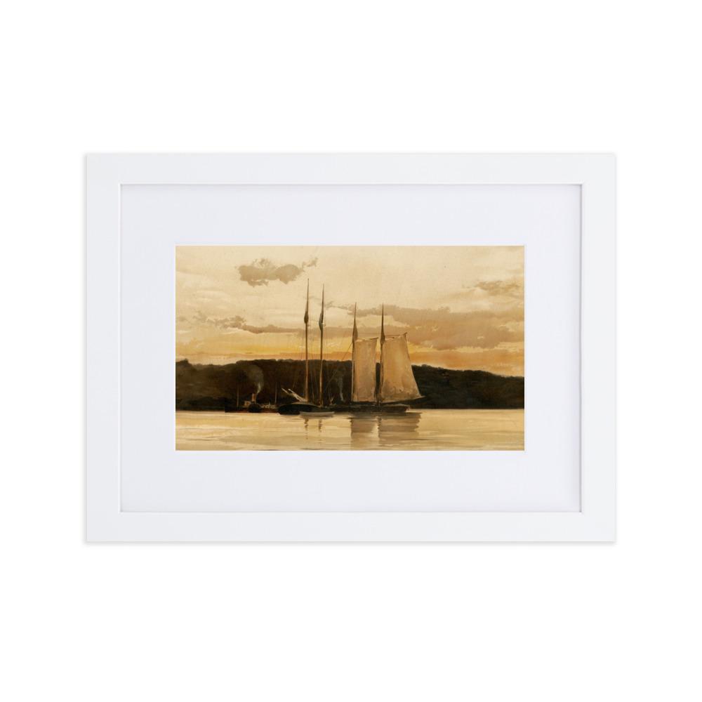 Schiffe im Sonnenuntergang - Poster im Rahmen mit Passepartout Boston Public Library weiß / 21×30 cm artlia