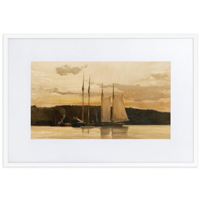 Schiffe im Sonnenuntergang - Poster im Rahmen mit Passepartout Boston Public Library weiß / 61×91 cm artlia