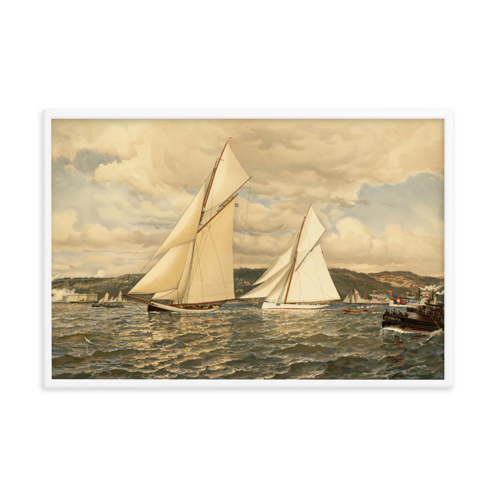 Schiffsrennen - Poster im Rahmen Boston Public Library weiß / 61x91 cm artlia