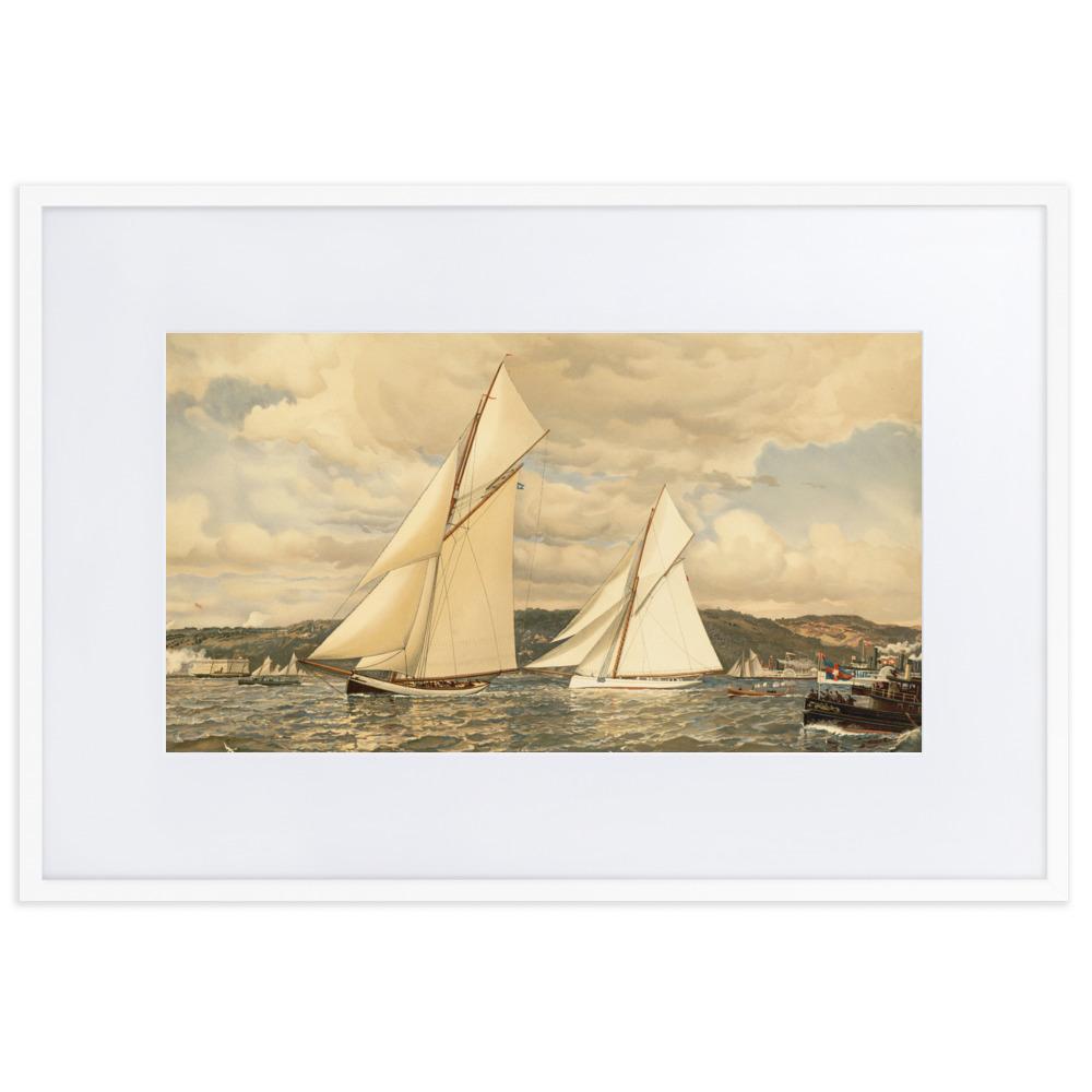 Schiffsrennen - Poster im Rahmen mit Passepartout Boston Public Library weiß / 61×91 cm artlia
