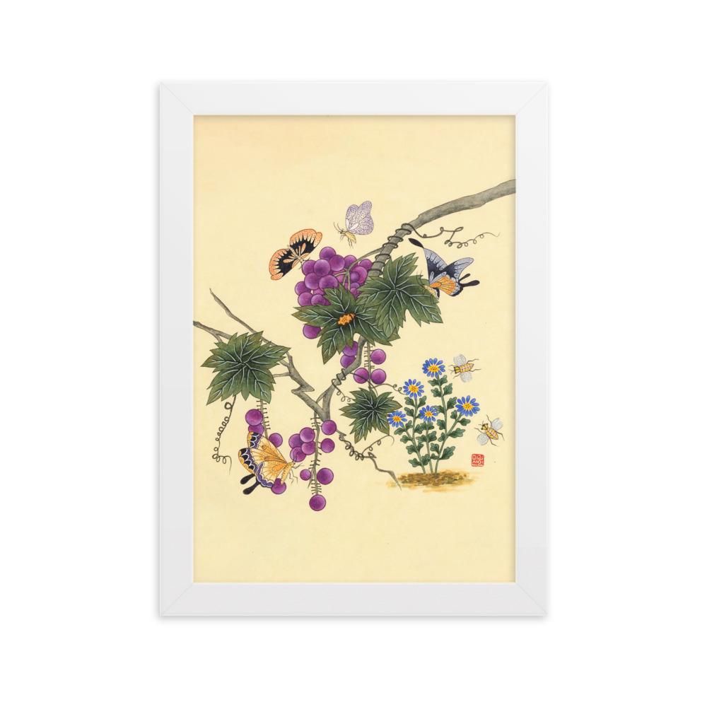 Schmetterlinge auf Traubenbaum - Poster im Rahmen artlia Weiß / 21×30 cm artlia
