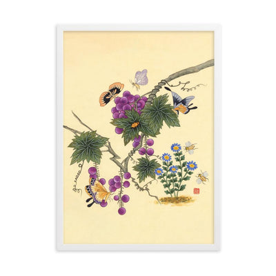 Schmetterlinge auf Traubenbaum - Poster im Rahmen artlia Weiß / 50×70 cm artlia